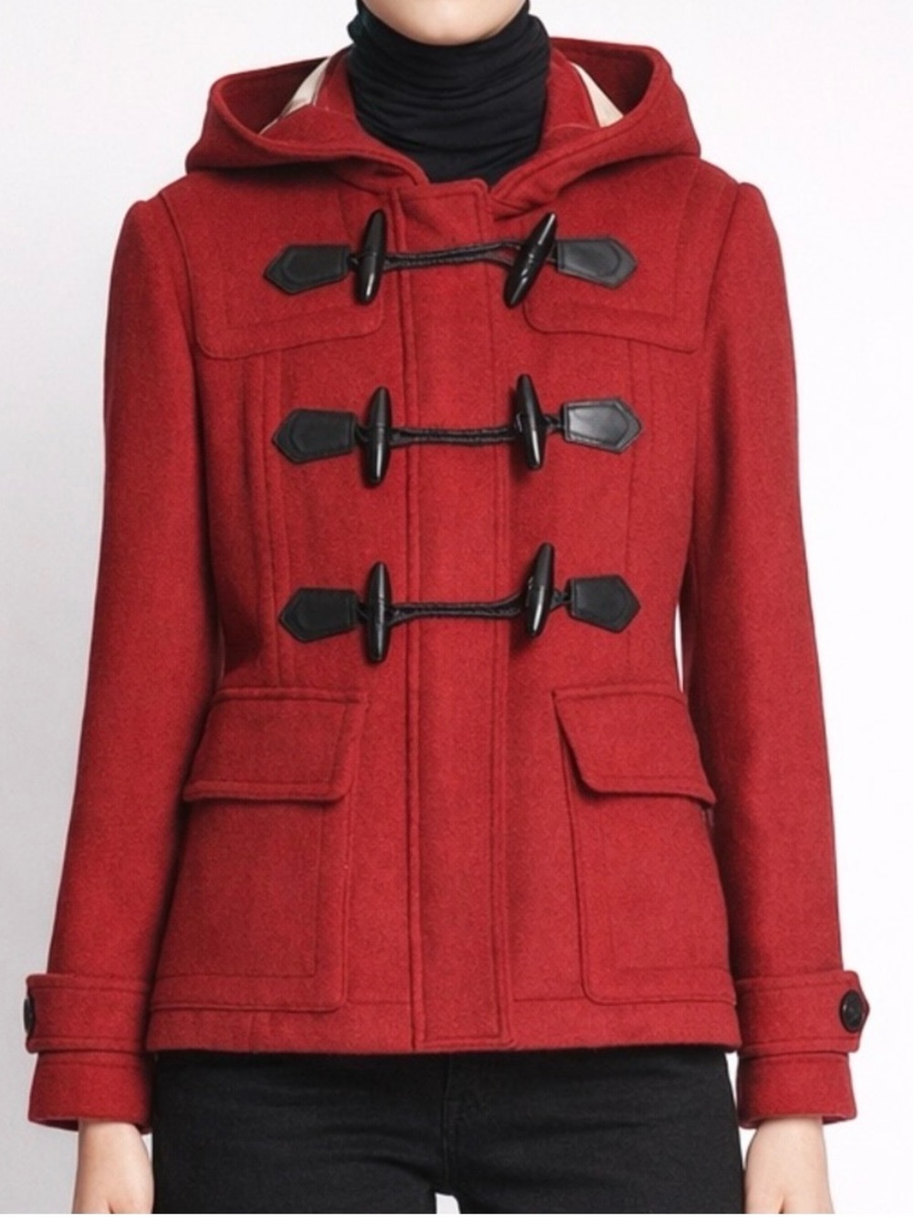 Burberry Red Hooded Toggle Coat